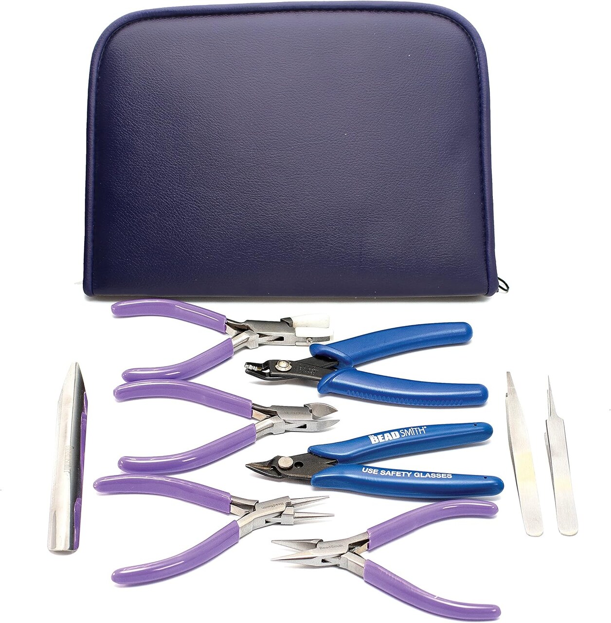 The Beadsmith Deluxe Beader’s Tool Set – 10-Pieces: Round, Chain, Side Cutter, Crimper, Knot Cutter, Knotting & Split Ring Tweezers, Bead Scoop, Nylon Jaw Flat and a Leatherette Carrying Case